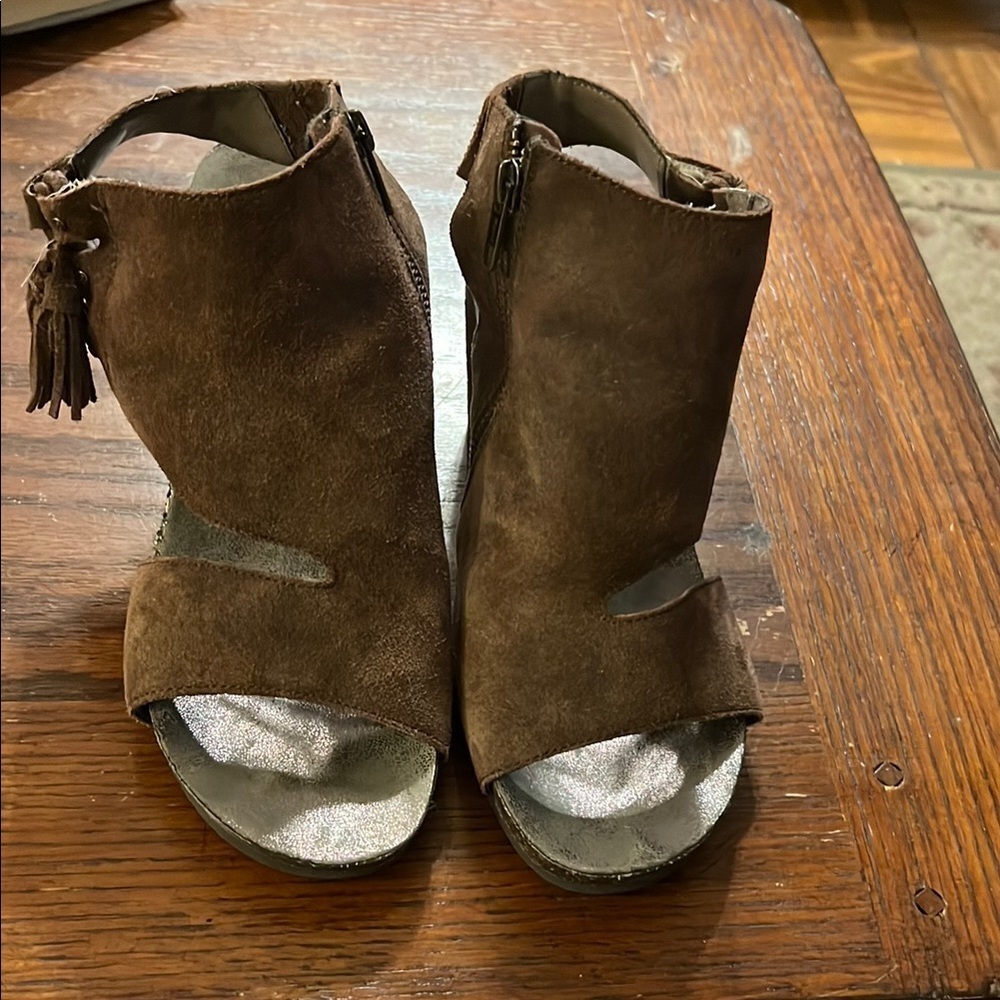 Brown Suede Open-Toe Ankle Boots